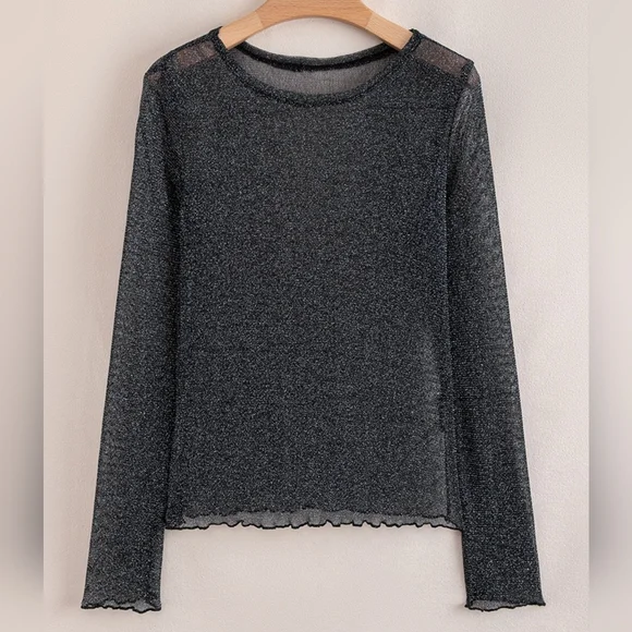 Black Sheer Glitter Top - Picture 3 of 9